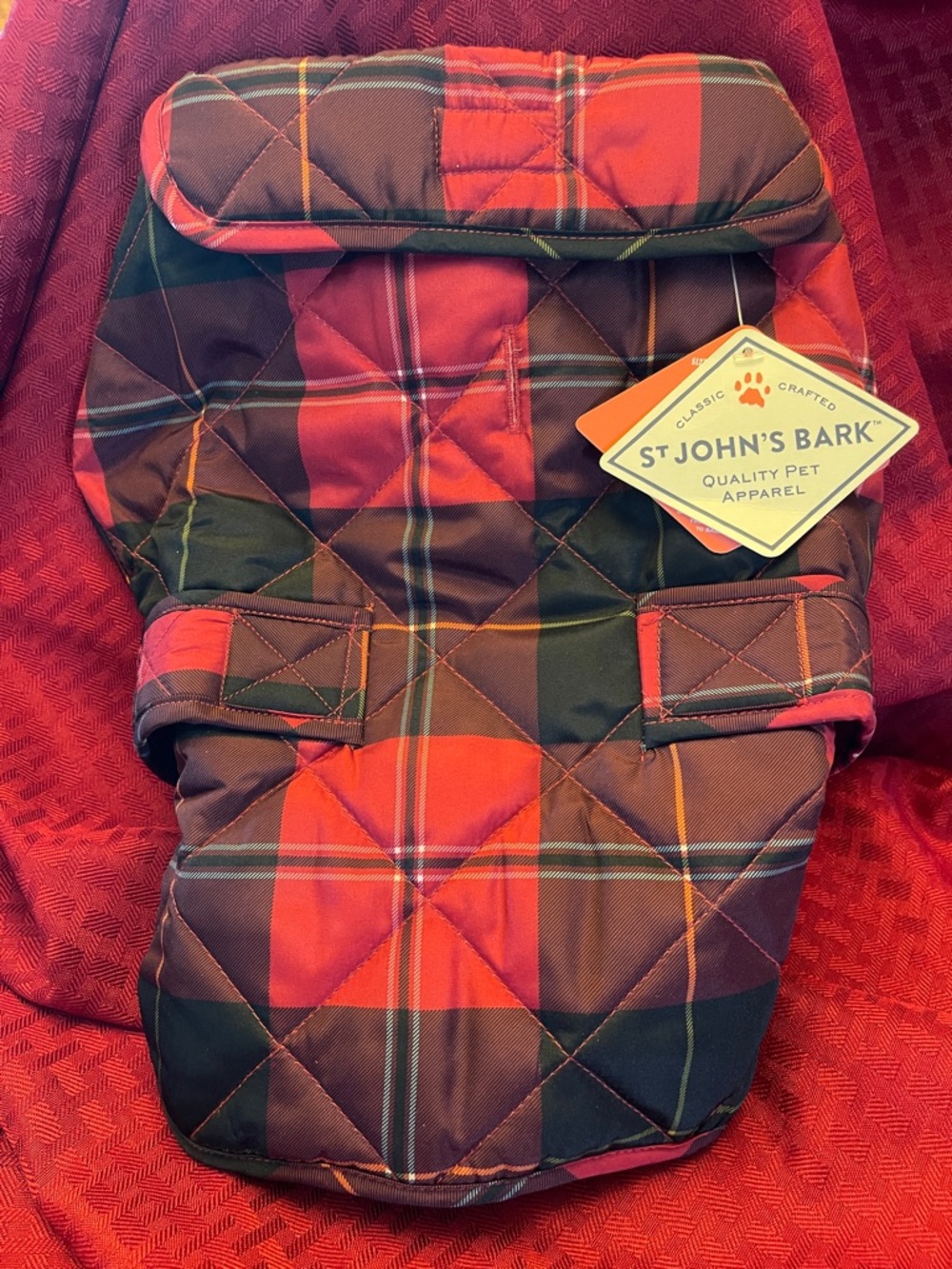 St. John's Bay Red Plaid Quilted Dog Jacket